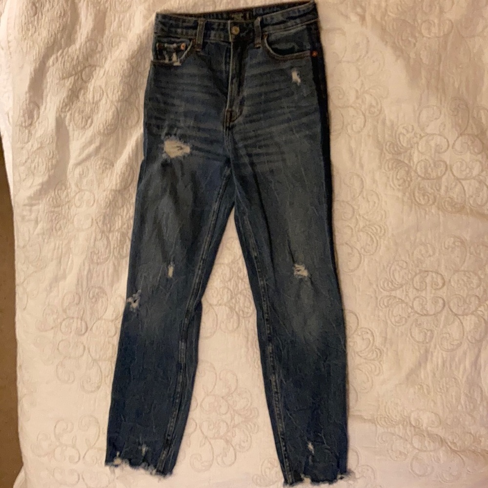 High rise straight blue jeans